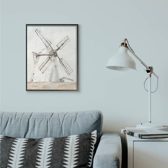 Stupell Industries Windmill Farm Landscape Wall Art in Black Frame
